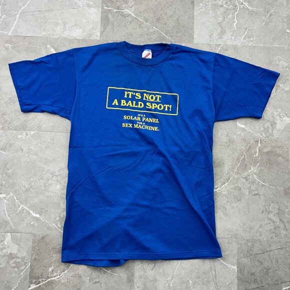 80S VINTAGE FUNNY SAYING GRAPHIC TEE MENS LARGE SHORT SLEEVE BALD GUY - Picture 1 of 7